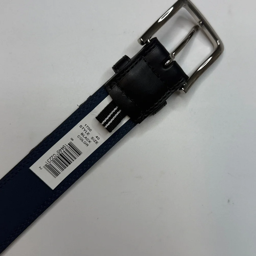 Nautica Men's Inlay Logo Signature Double Stitch Leather Belt- Size 40